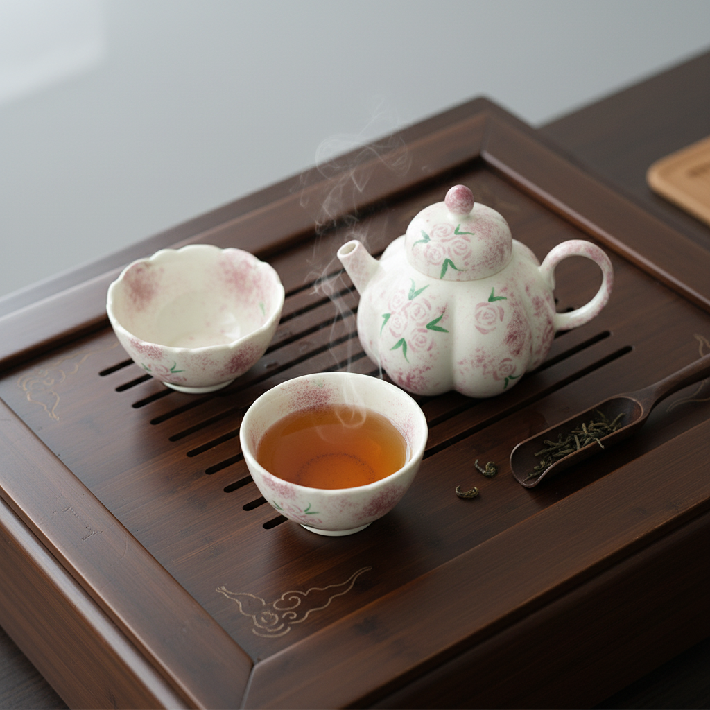 Hand-Painted Ceramic Rose Tea Pot Set4