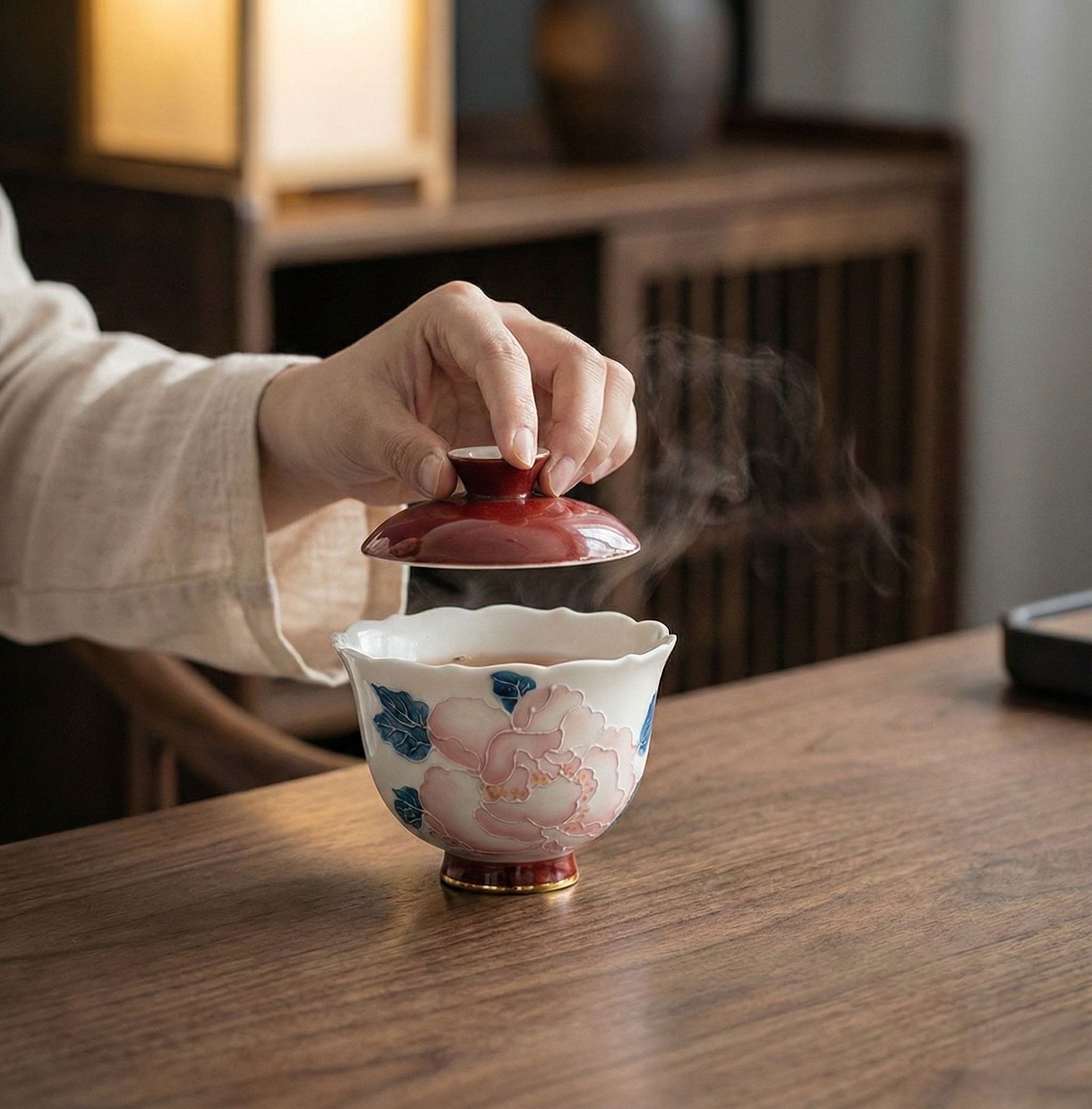 Hand painted Peony flower Gaiwan_Ring03