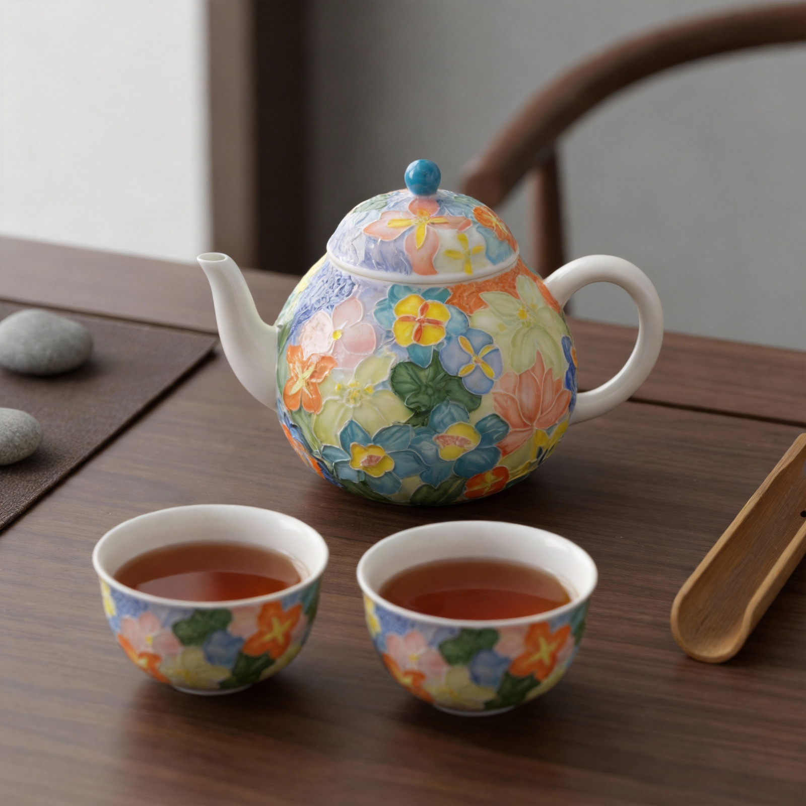Handcrafted Glazed Floral Pear-Shaped Ceramic Tea Pot3