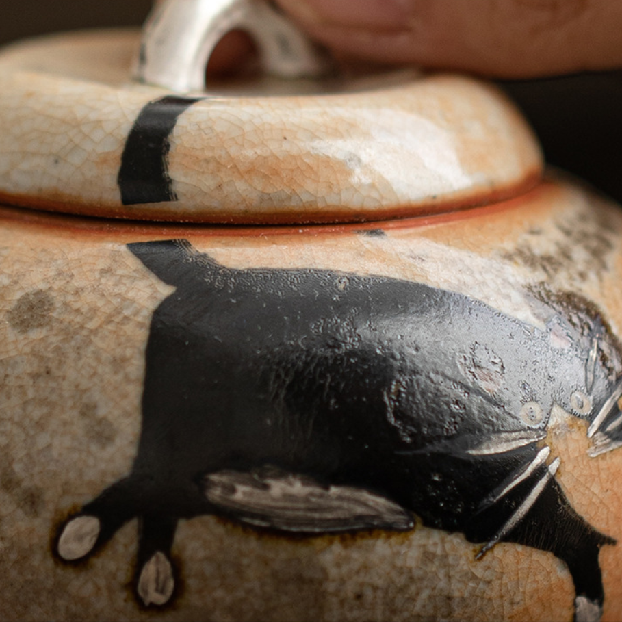 Handmade Ceramic Shino Lucky Cat Teapot2