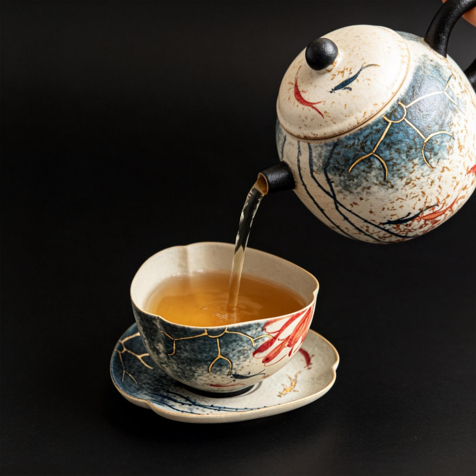 Koi Fish Ceramic Three-Petaled Tea Dish4