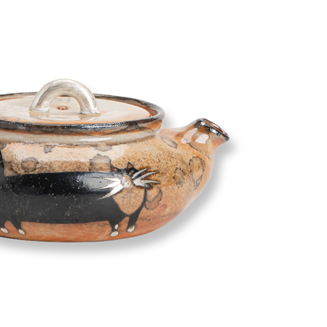 Shino Lucky Cat Mini Flat Tea Pot2