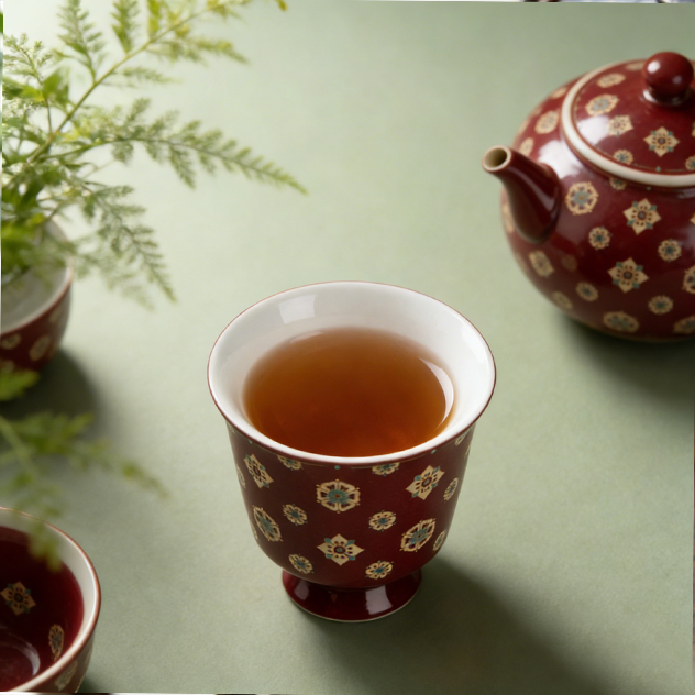 Vintage Red Ceramic Kung Fu Tea Cup 4