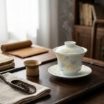 Ceramic Gaiwan Osmanthus Floral Relief for Gongfu Tea