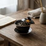 Ceramic Gaiwan Maple Motif Jizhou Kiln for Gongfu Tea