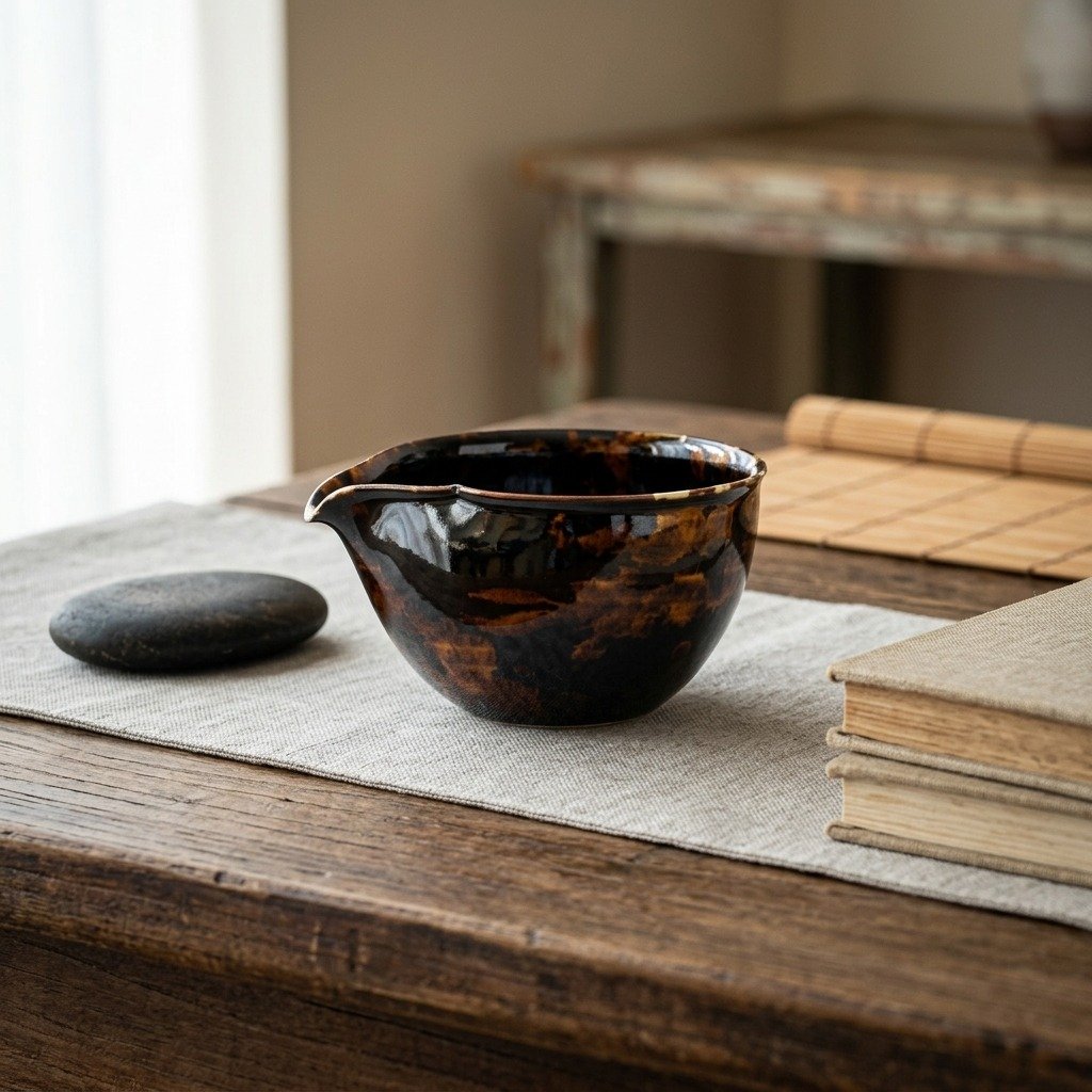 Fair Cup Wide Amber Mottled Jizhou Kiln for Tea Serving