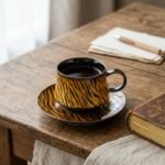 Mug and Saucer Set Tiger Pattern Jizhou Kiln for Tea and Coffee
