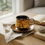 Mug and Saucer Set Gold Flower Jizhou Kiln for Tea and Coffee