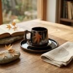 Mug and Saucer Set Maple Leaf Jizhou Kiln for Tea and Coffee