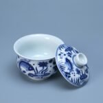 Gaiwan Fish and Aquatic Blue and White Porcelain for Gongfu Tea