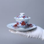 Gaiwan Pomegranate Blossom Blue and White Porcelain for Gongfu Tea