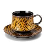 Mug and Saucer Set Tiger Pattern Jizhou Kiln for Tea and Coffee