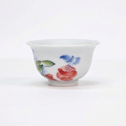 Sword Kiln Ceramic Tea Cup Floral Fruit Flared for Gongfu Tea