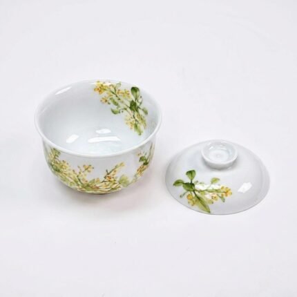 Sword Kiln Ceramic Gaiwan Floral Fruit Famille Rose for Gongfu Tea