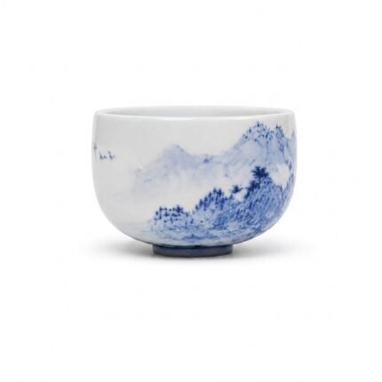 Sword Kiln Ceramic Tea Cup Blue Landscape Round for Gongfu Tea