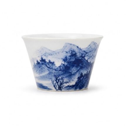 Sword Kiln Ceramic Tea Cup Blue Landscape Flared for Gongfu Tea