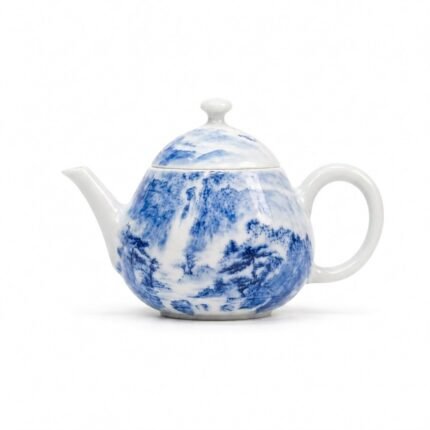 Sword Kiln Ceramic Teapot Blue Landscape Round for Tea Brewing