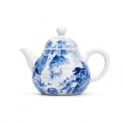 Sword Kiln Ceramic Teapot Blue Landscape Pear for Tea Brewing