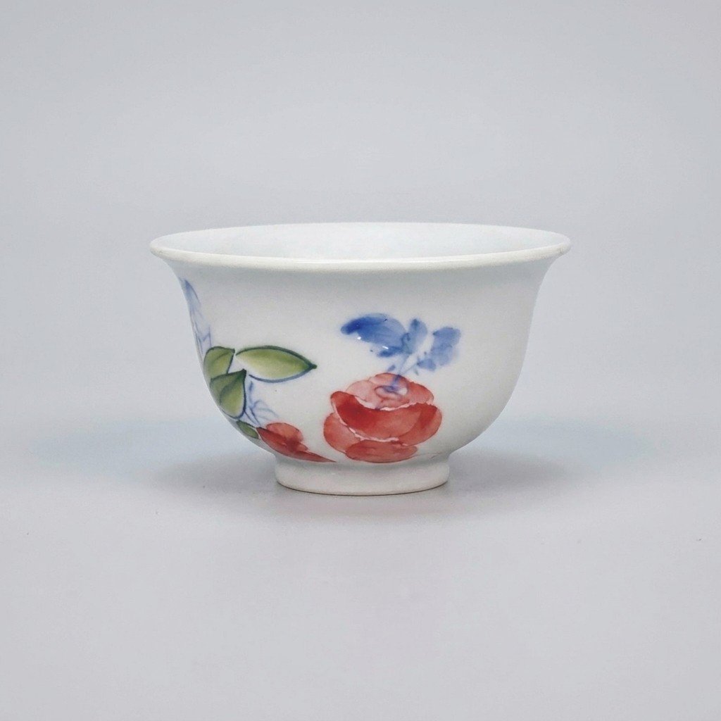 Sword Kiln Ceramic Tea Cup Floral Fruit Flared for Gongfu Tea
