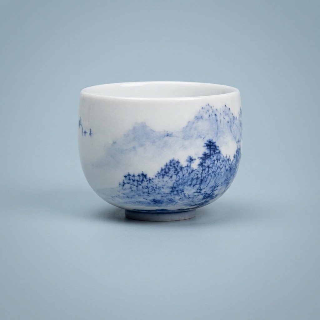 Sword Kiln Ceramic Tea Cup Blue Landscape Deep for Gongfu Tea