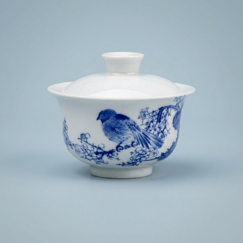Sword Kiln Ceramic Gaiwan Blue Landscape for Gongfu Tea