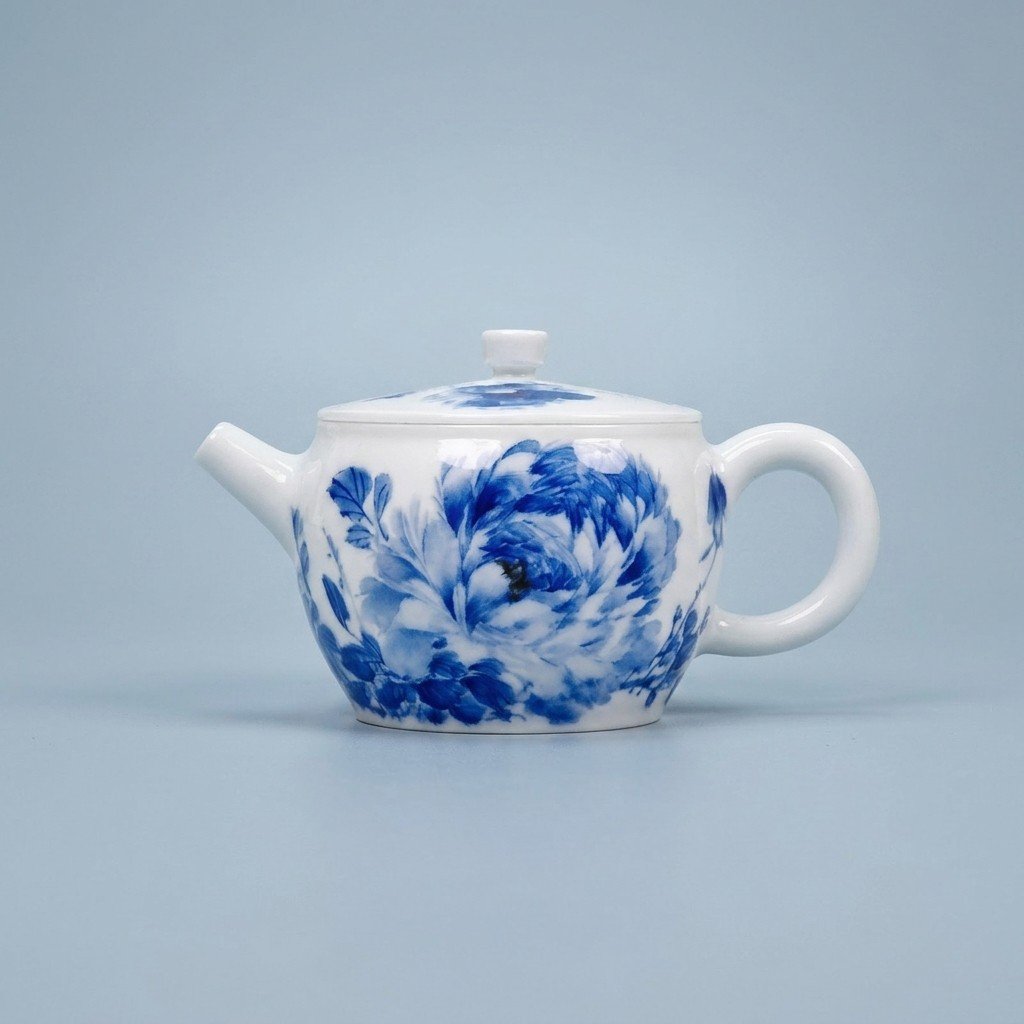 Sword Kiln Ceramic Teapot Blue Landscape for Tea Brewing