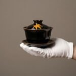 Ceramic Gaiwan Maple Motif Jizhou Kiln for Gongfu Tea