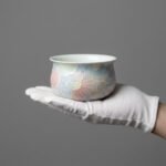 Ceramic Host Cup Floral Relief Medium for Tea Serving