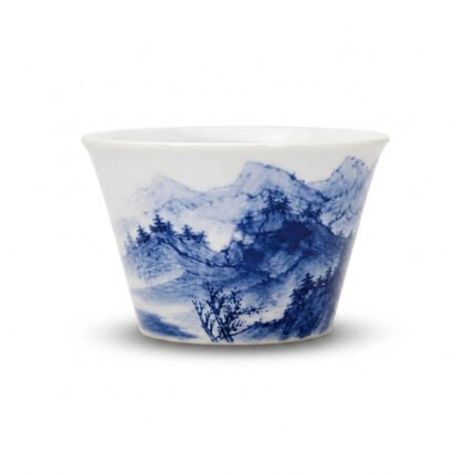 Sword Kiln Ceramic Tea Cup Blue Landscape Flared for Gongfu Tea