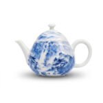 Sword Kiln Ceramic Teapot Blue Landscape Round for Tea Brewing