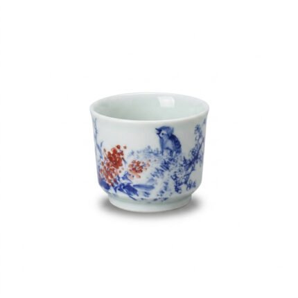 Sword Kiln Ceramic Tea Cup Floral Panel for Gongfu Tea
