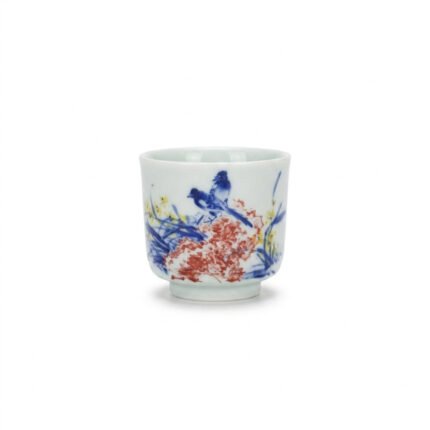 Sword Kiln Ceramic Tea Cup Floral Bird for Gongfu Tea