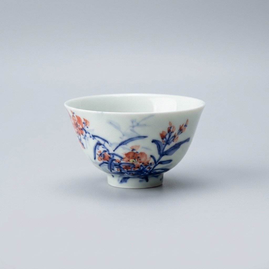 Sword Kiln Ceramic Tea Cup Floral Branch for Gongfu Tea