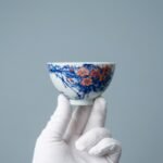 Sword Kiln Ceramic Tea Cup Blue Floral Flared for Gongfu Tea