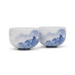 Sword Kiln Ceramic Tea Cup Blue Landscape Round for Gongfu Tea