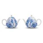 Sword Kiln Ceramic Teapot Blue Landscape Round for Tea Brewing