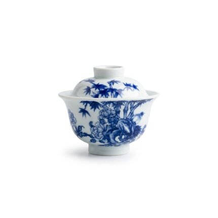 Ceramic Gaiwan Blue White Bamboo Hand Painted for Gongfu Tea