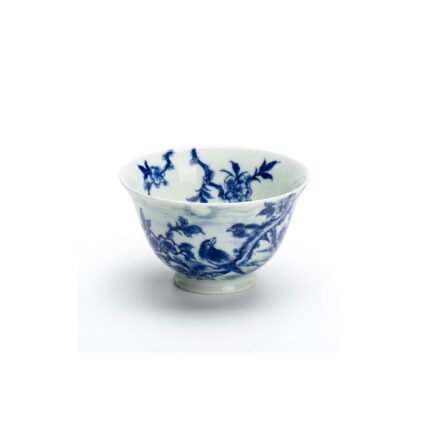 Ceramic Tea Cup Blue White Floral Bowl for Gongfu Tea