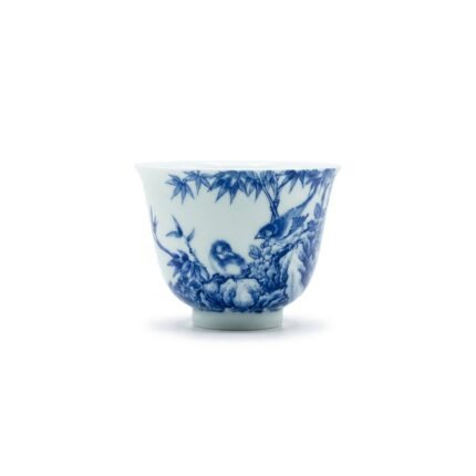 Ceramic Tea Cup Blue White Floral Tall for Gongfu Tea
