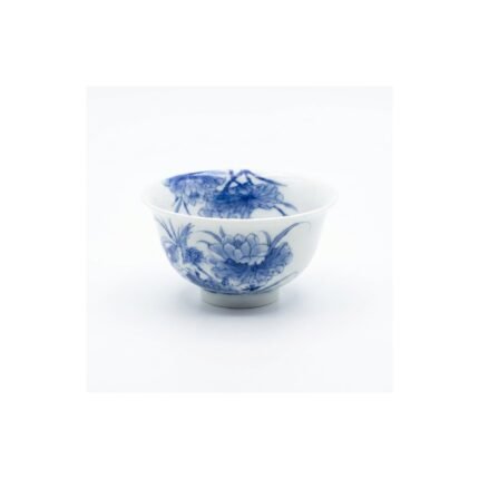 Ceramic Tea Cup Blue White Lotus Hand Painted for Gongfu Tea