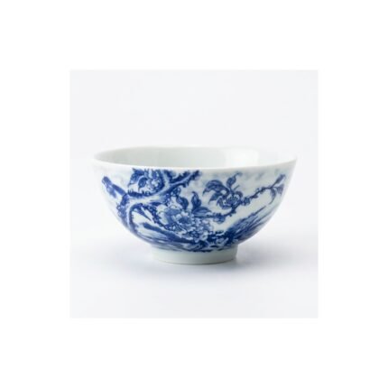 Ceramic Tea Cup Blue White Vine Wide for Gongfu Tea