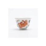 Ceramic Tea Cup Red Green Crab Hand Painted for Gongfu Tea