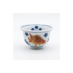 Ceramic Tea Cup Red Green Fish Hand Painted for Gongfu Tea