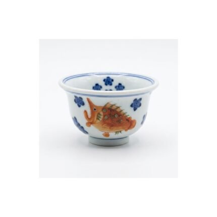 Ceramic Tea Cup Red Green Fish Hand Painted for Gongfu Tea