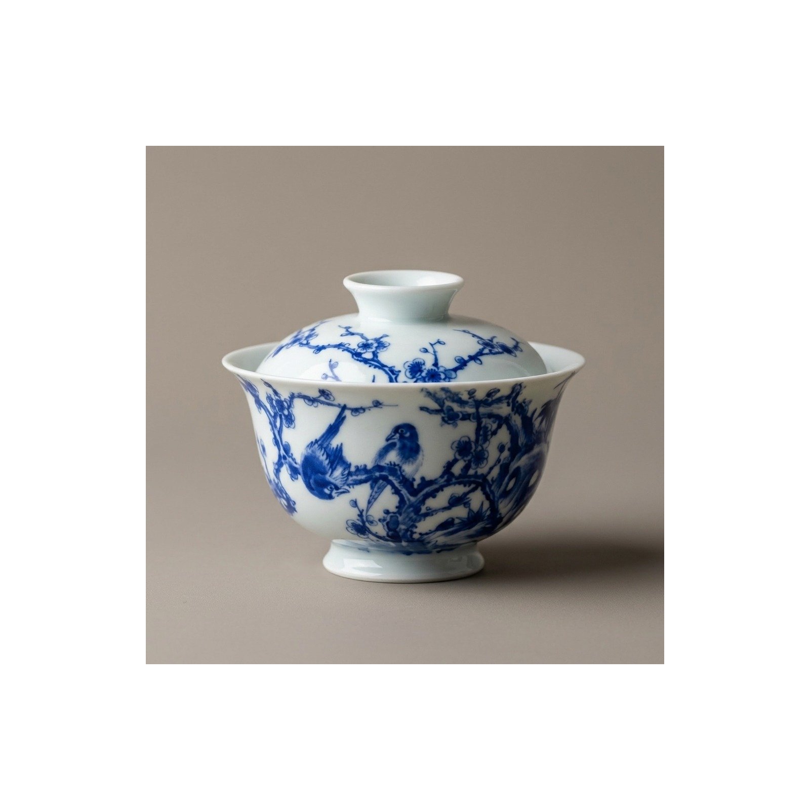 Ceramic Gaiwan Blue White Floral Vine for Gongfu Tea