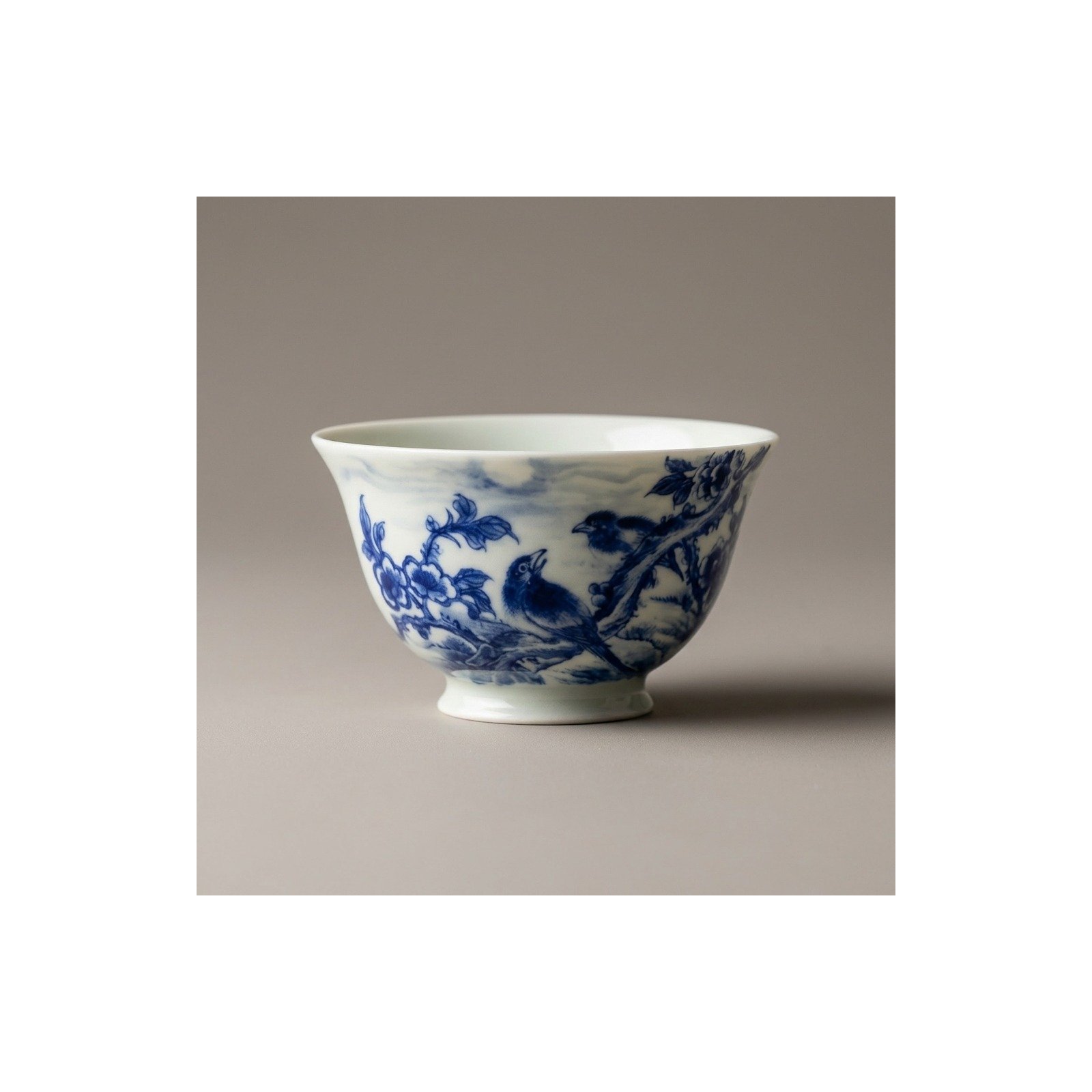 Ceramic Tea Cup Blue White Floral Bowl for Gongfu Tea