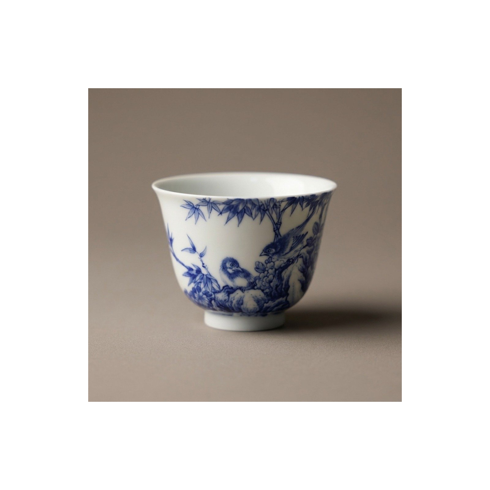 Ceramic Tea Cup Blue White Floral Tall for Gongfu Tea