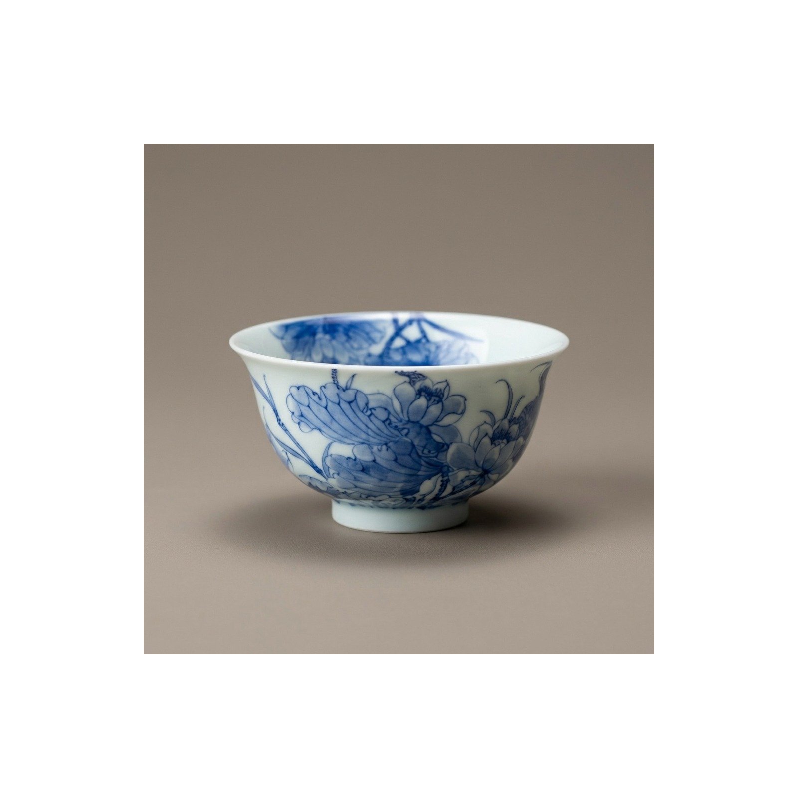 Ceramic Tea Cup Blue White Lotus Hand Painted for Gongfu Tea