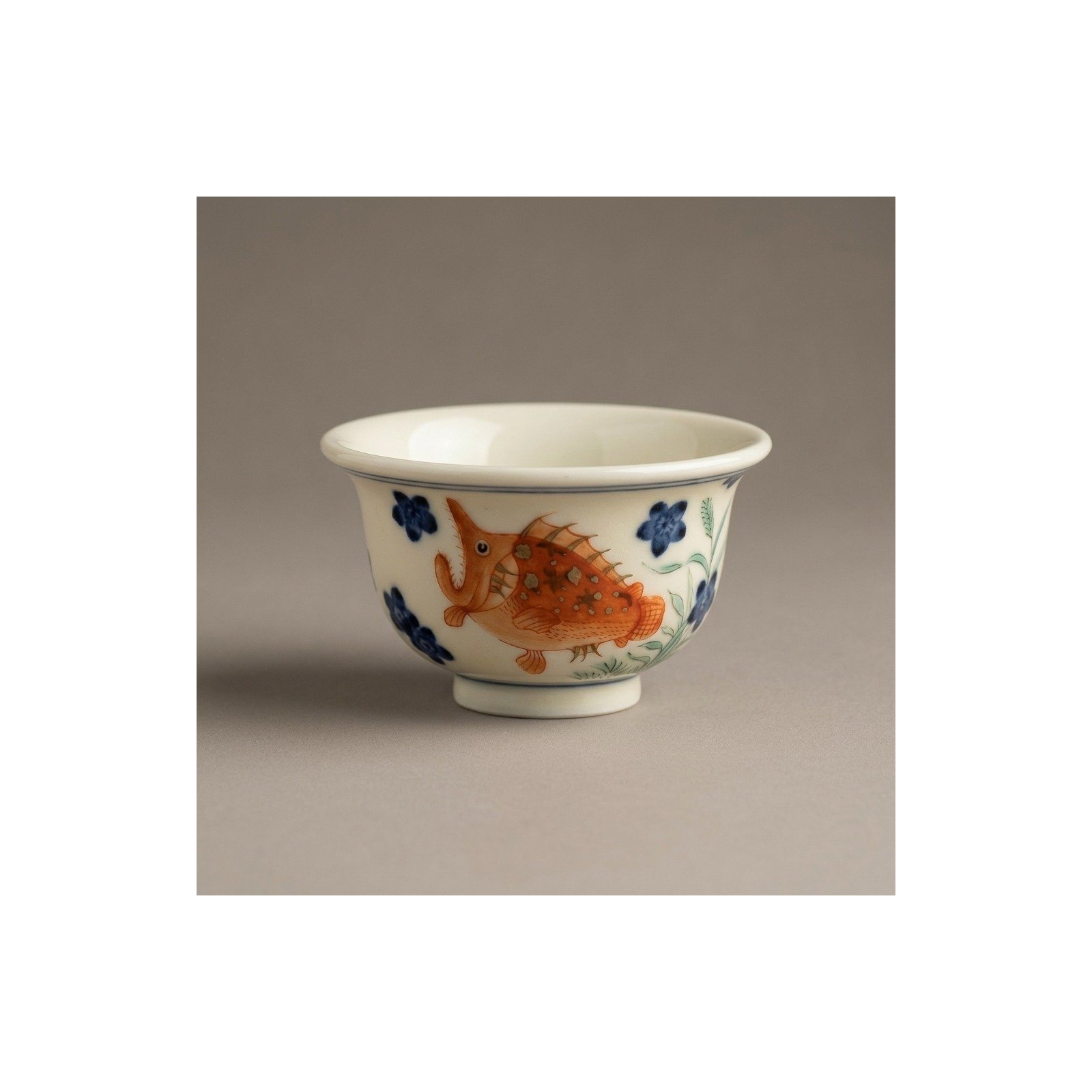 Ceramic Tea Cup Red Green Fish Hand Painted for Gongfu Tea