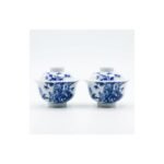 Ceramic Gaiwan Blue White Bamboo Hand Painted for Gongfu Tea